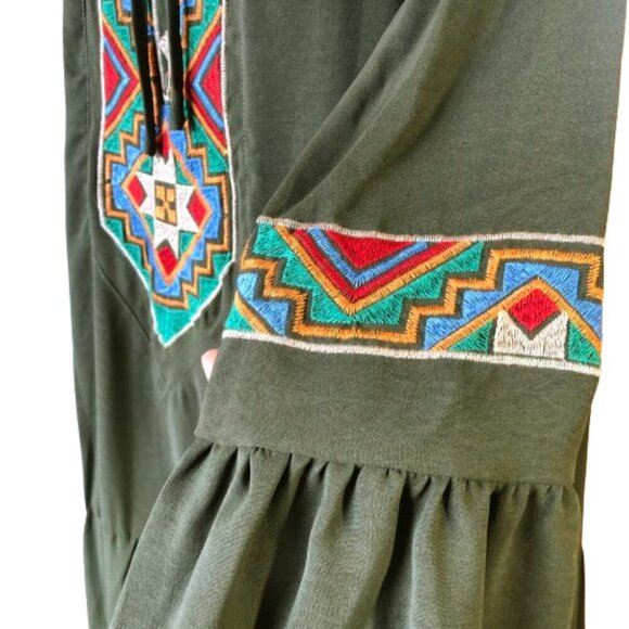 Maxi boho flounce sleeve embroidery applique drop waist flounce sleeve dress - Picture 8 of 15